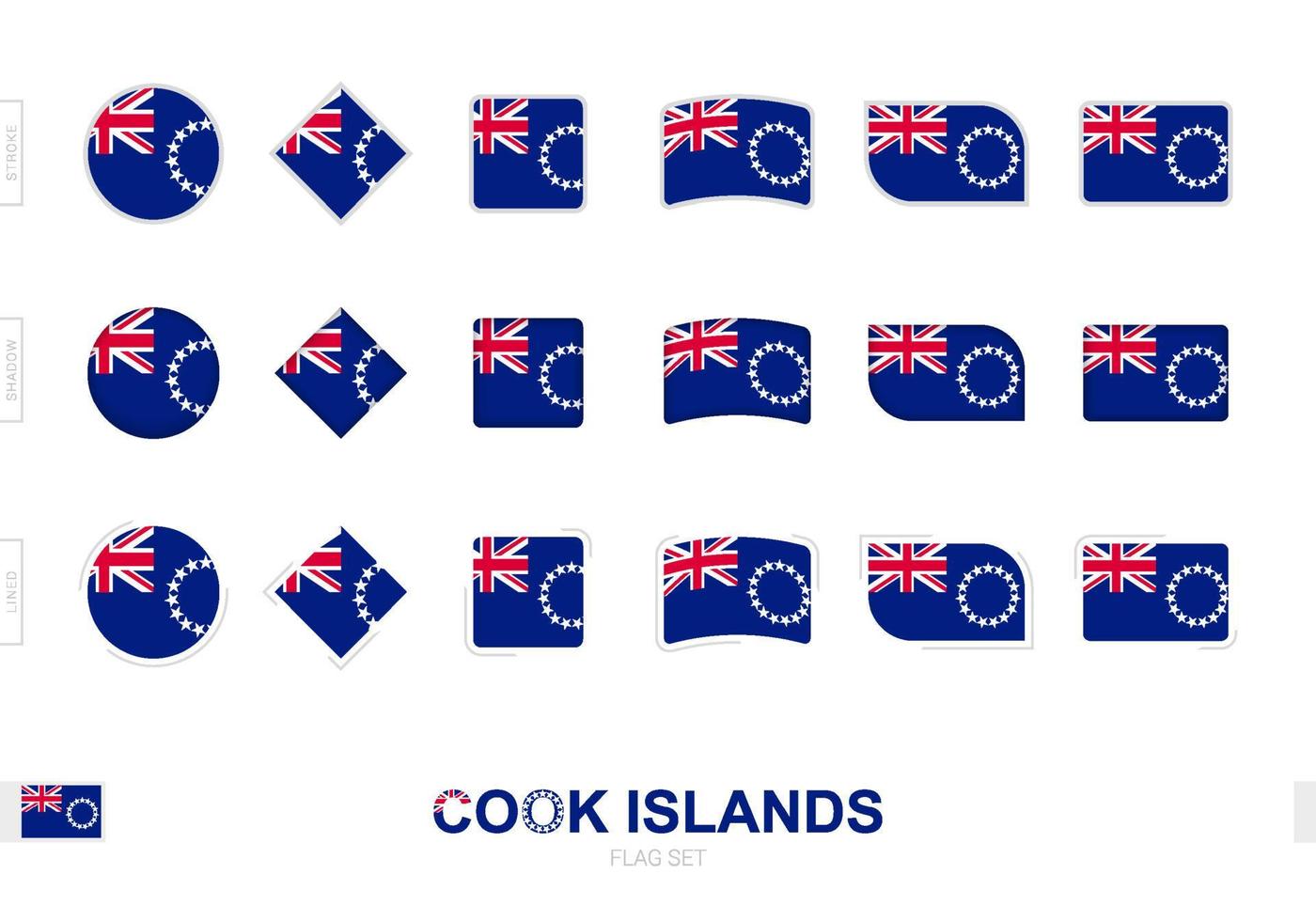 Cook Islands flag set, simple flags of Cook Islands with three different effects. vector