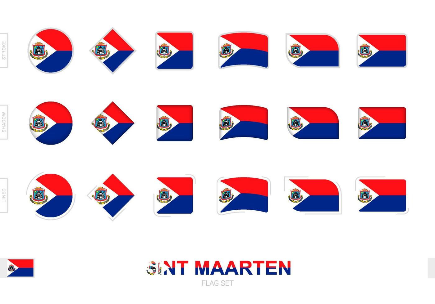 Sint Maarten flag set, simple flags of Sint Maarten with three different effects. vector