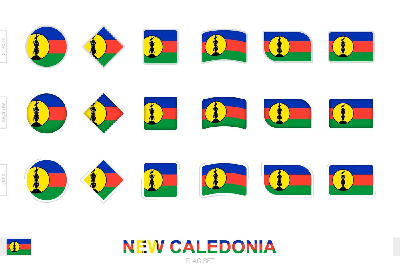 New Caledonia flag set, simple flags of New Caledonia with three different effects. vector