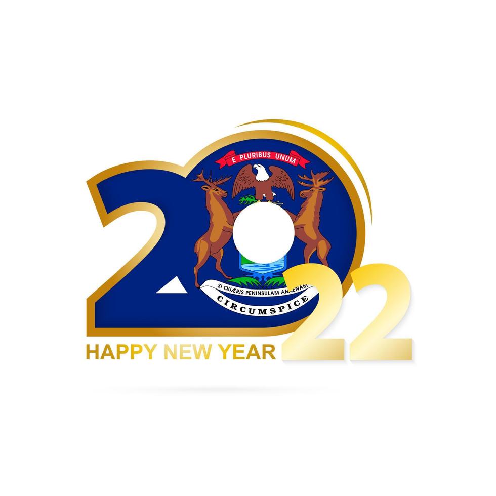 año 2022 con patrón de bandera de michigan. diseño de feliz año nuevo. vector
