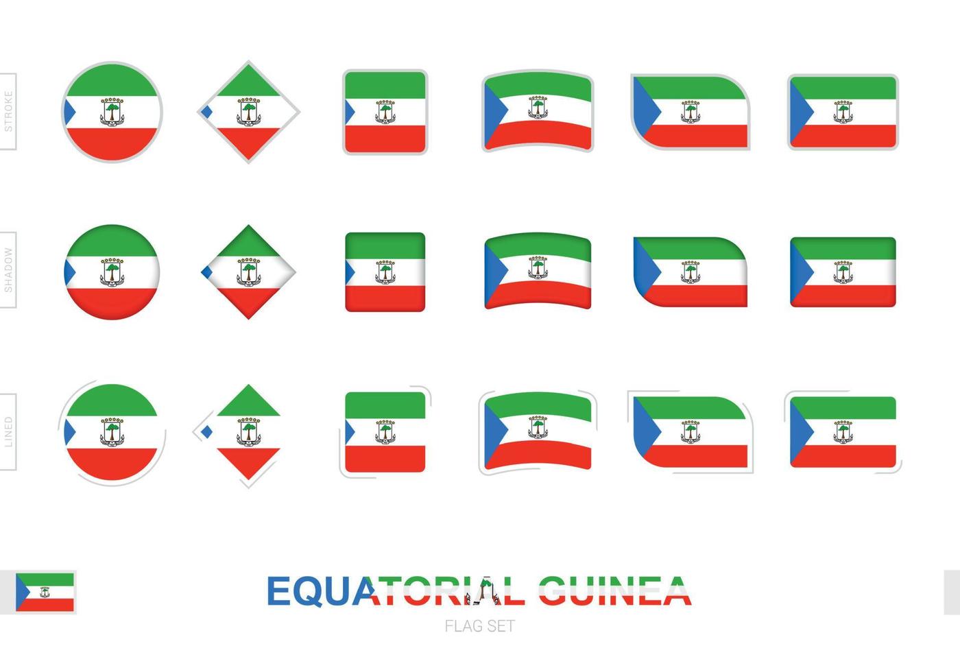 Equatorial Guinea flag set, simple flags of Equatorial Guinea with three different effects. vector