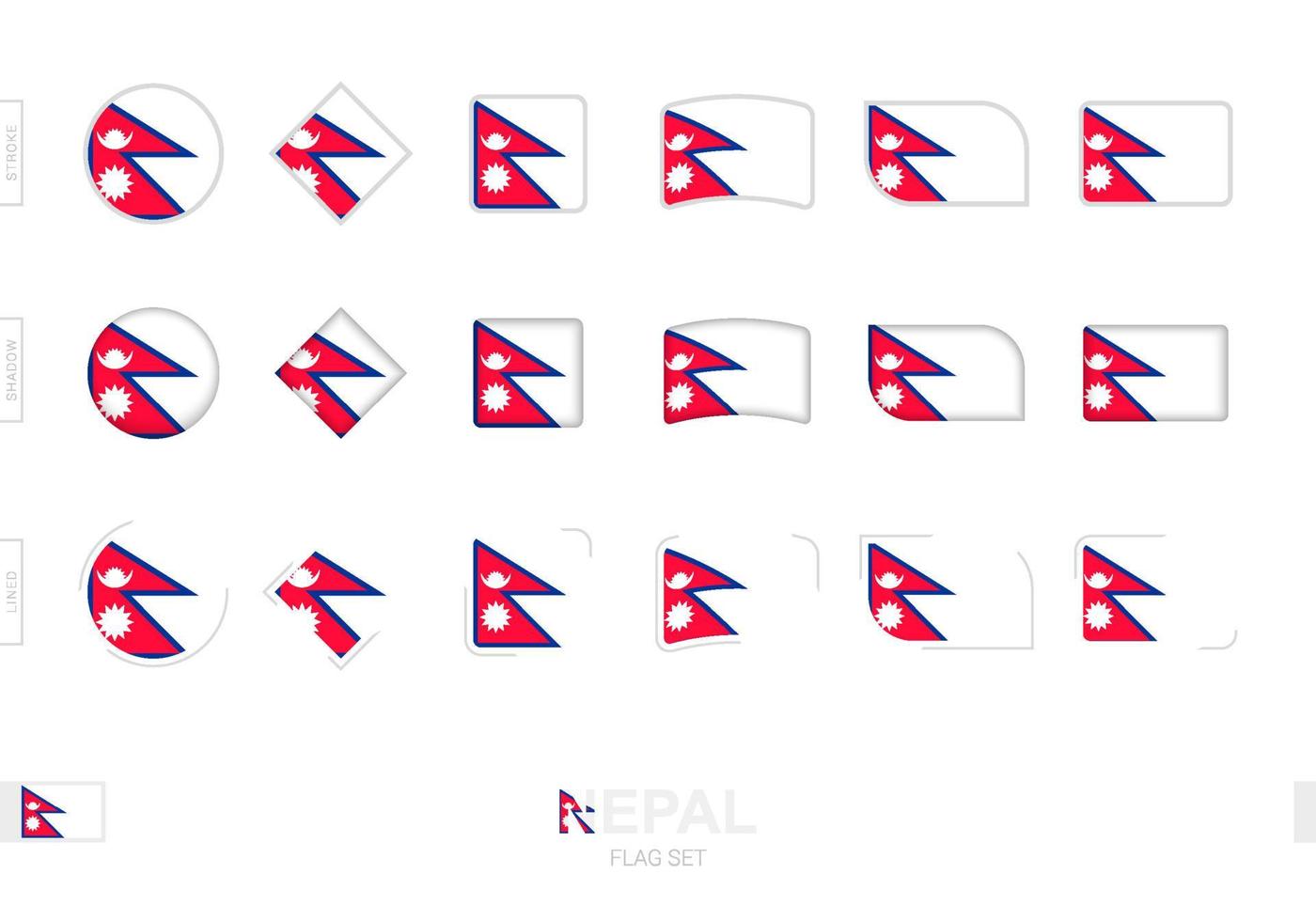 Nepal flag set, simple flags of Nepal with three different effects. vector