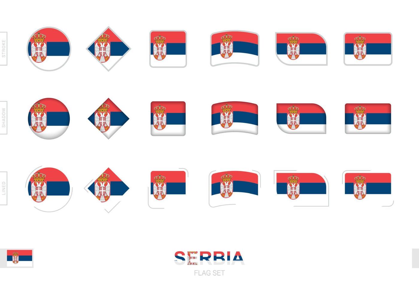 conjunto de banderas de serbia, banderas simples de serbia con tres efectos diferentes. vector