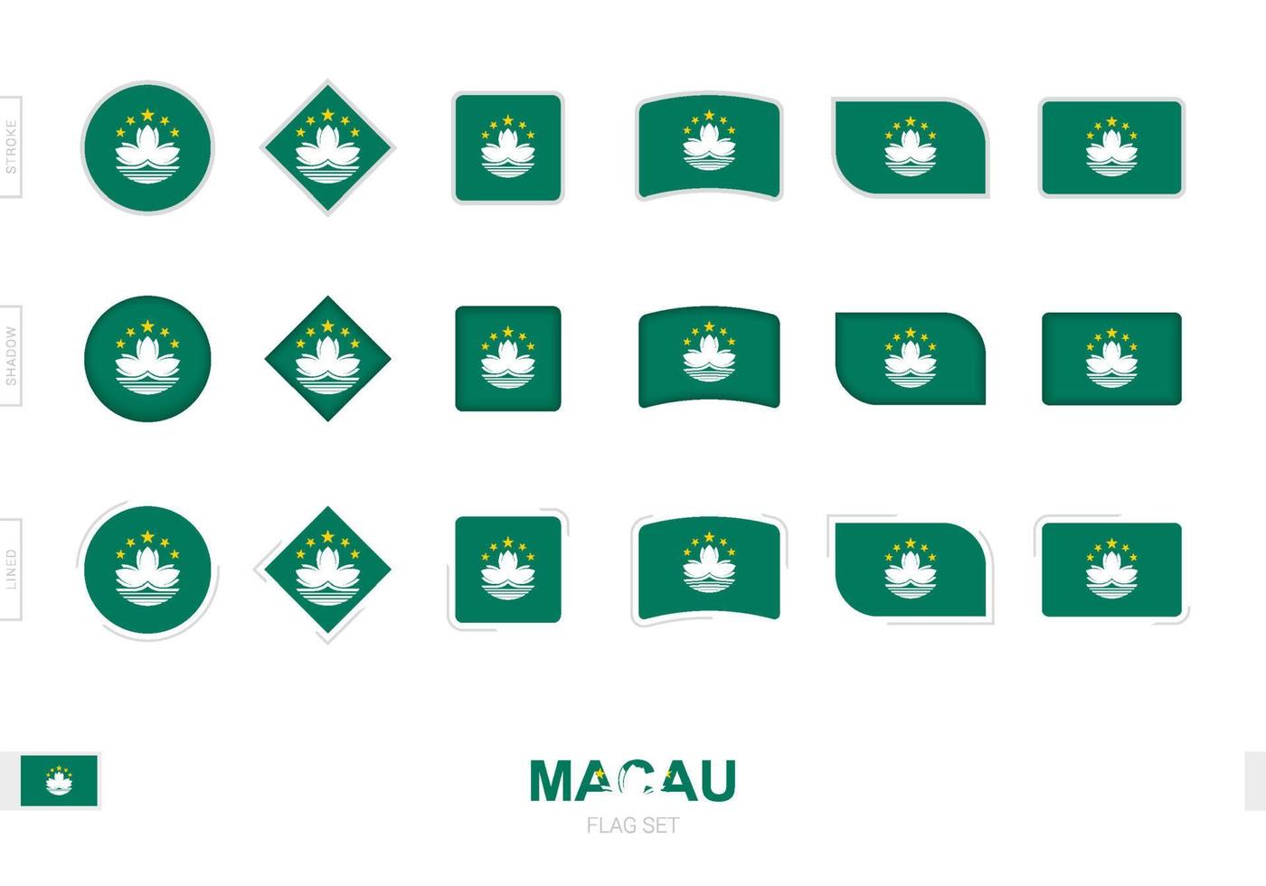 Macau flag set, simple flags of Macau with three different effects. vector