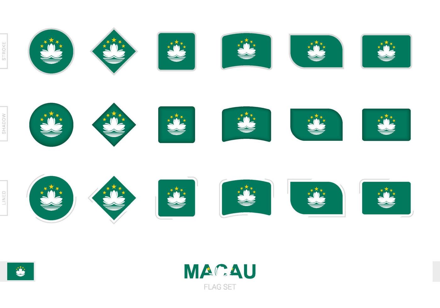 Macau flag set, simple flags of Macau with three different effects. vector