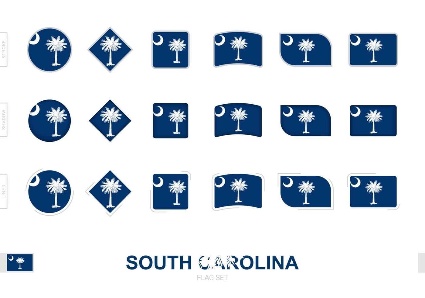 South Carolina flag set, simple flags of South Carolina with three different effects. vector