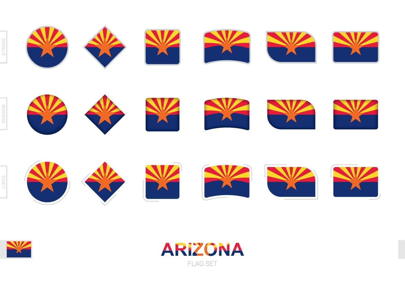 conjunto de banderas de arizona, banderas simples de arizona con tres efectos diferentes. vector