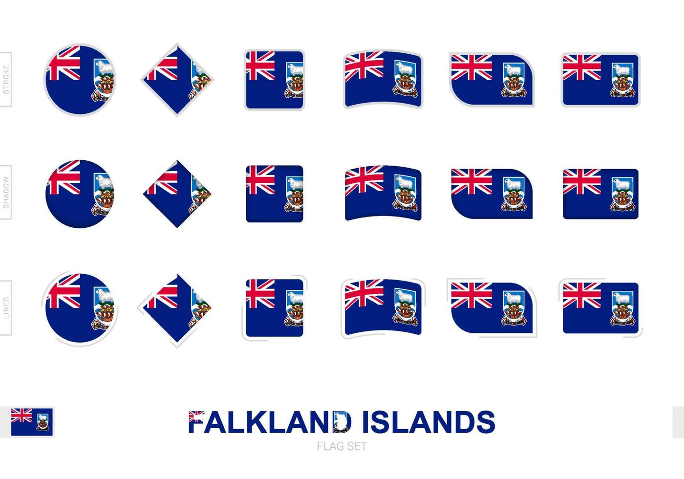 conjunto de banderas de las islas malvinas, banderas simples de las islas malvinas con tres efectos diferentes. vector