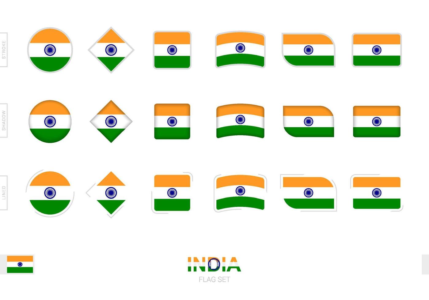 India flag set, simple flags of India with three different effects. vector