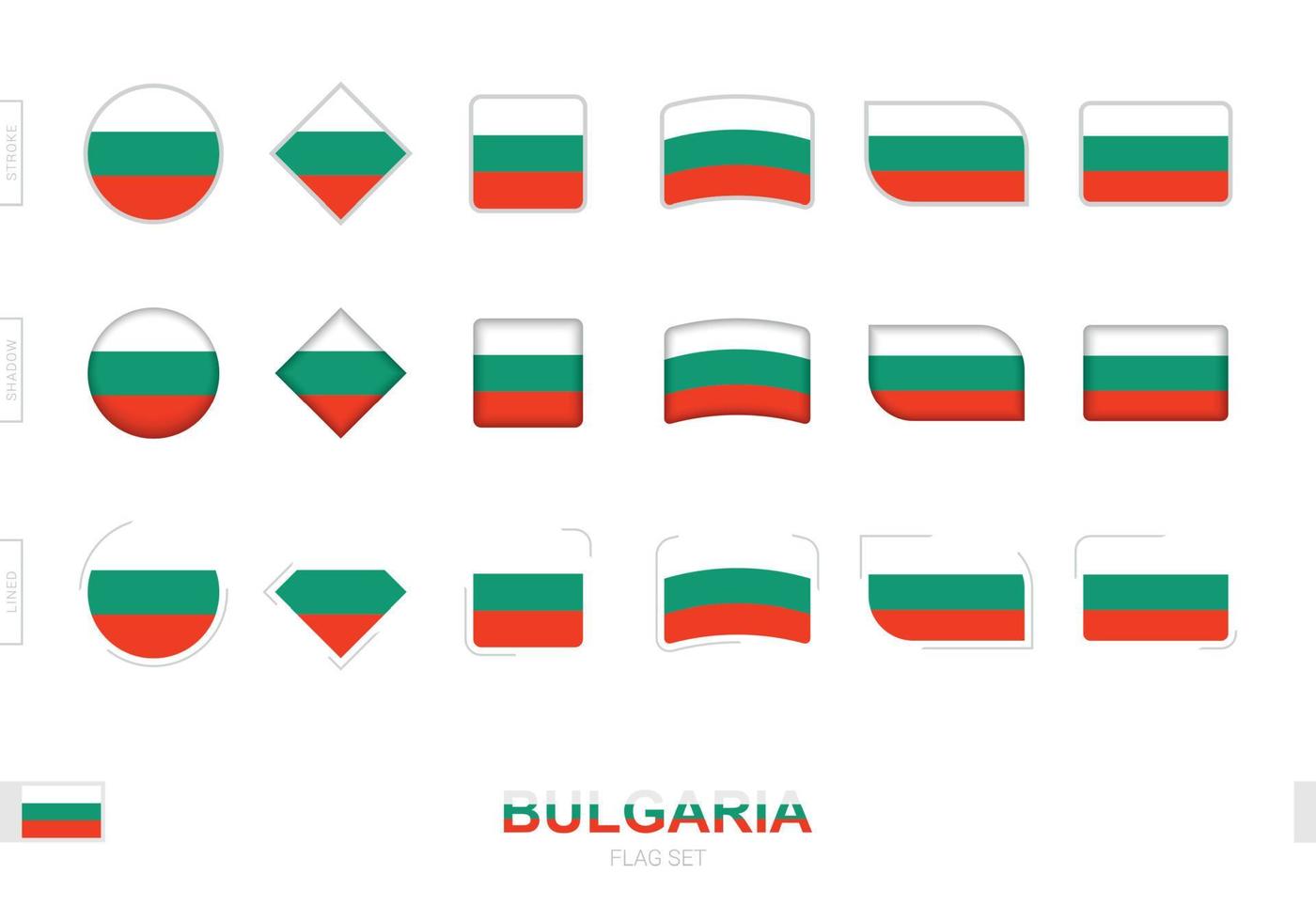 conjunto de banderas de bulgaria, banderas simples de bulgaria con tres efectos diferentes. vector