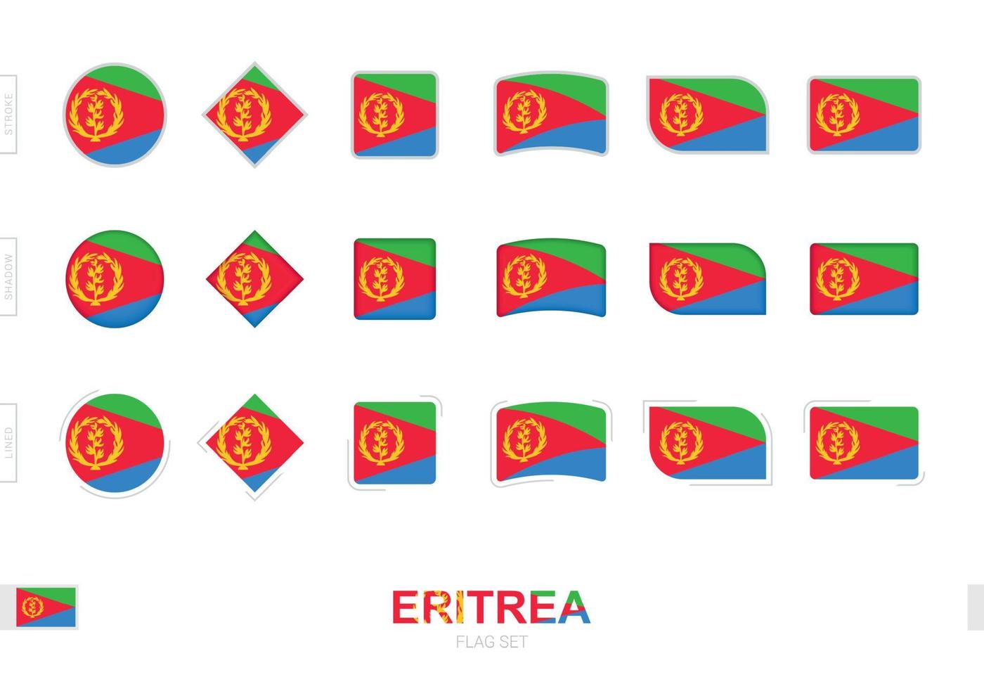 conjunto de banderas de eritrea, banderas simples de eritrea con tres efectos diferentes. vector