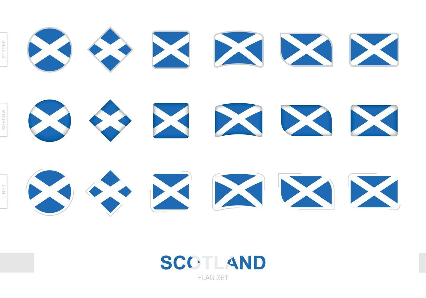 conjunto de banderas de Escocia, banderas simples de Escocia con tres efectos diferentes. vector