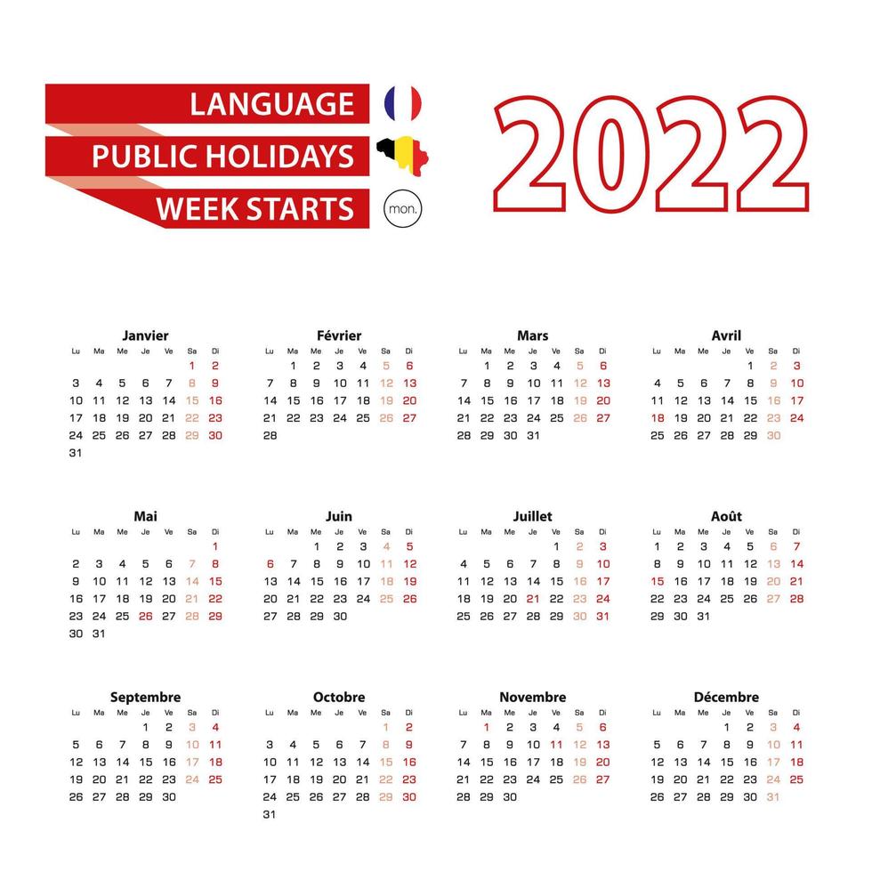 Calendario 2022 en holandés con días festivos en el país de Holanda en el año 2022. vector