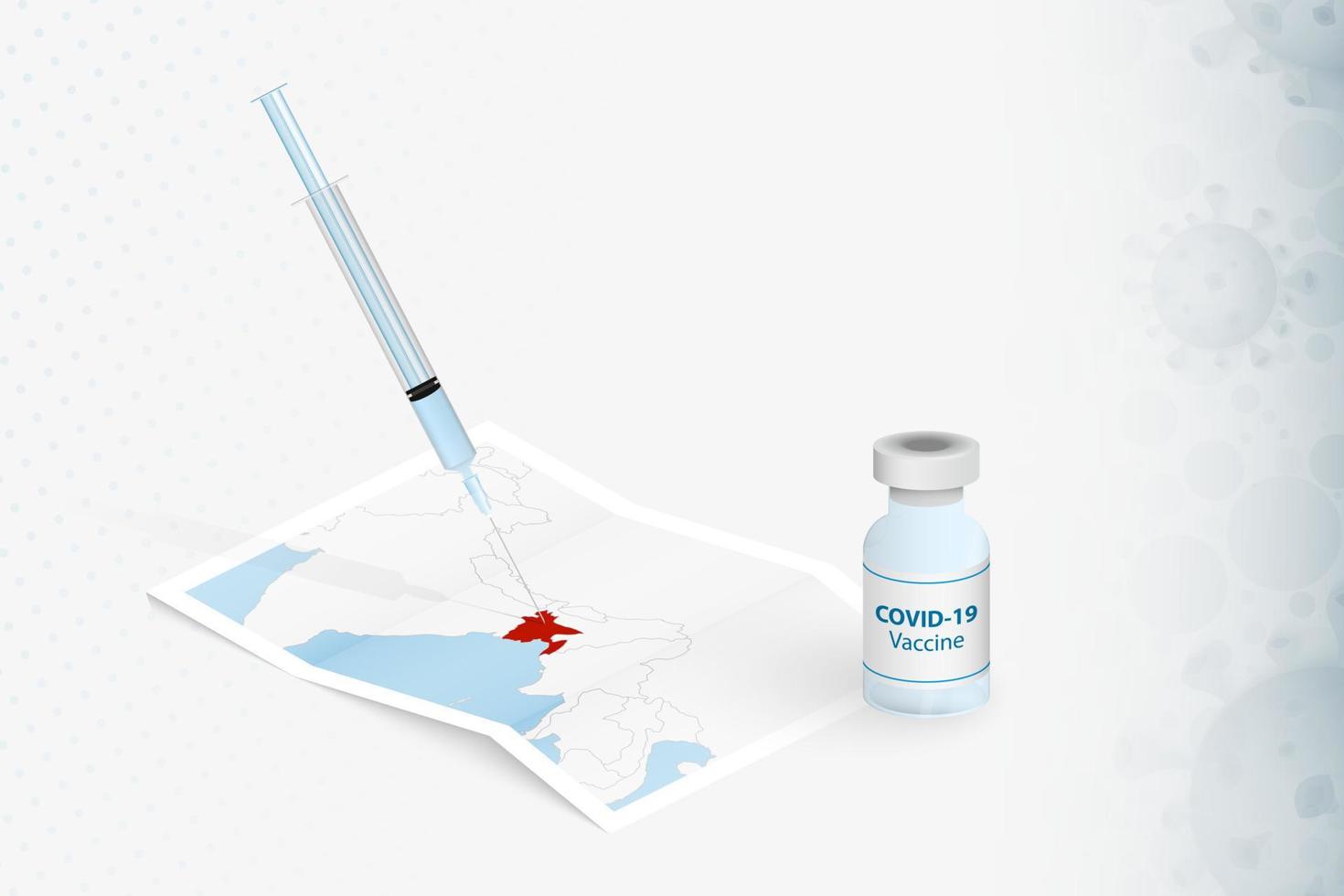 vacunación de bangladesh, inyección con la vacuna covid-19 en el mapa de bangladesh. vector