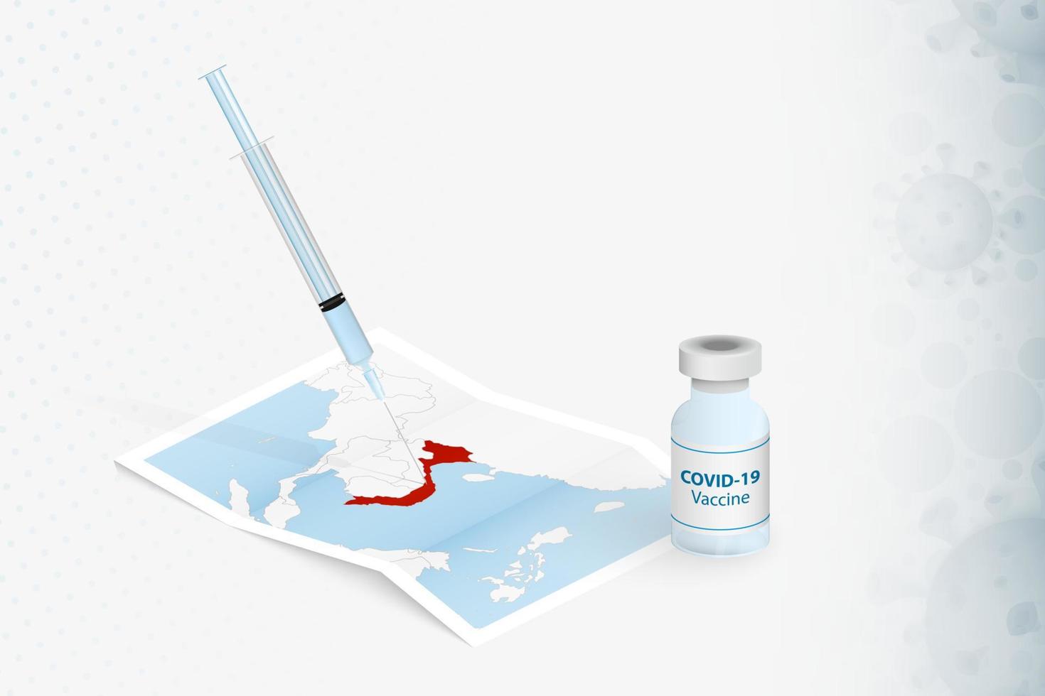 vacunación de vietnam, inyección con vacuna covid-19 en el mapa de vietnam. vector