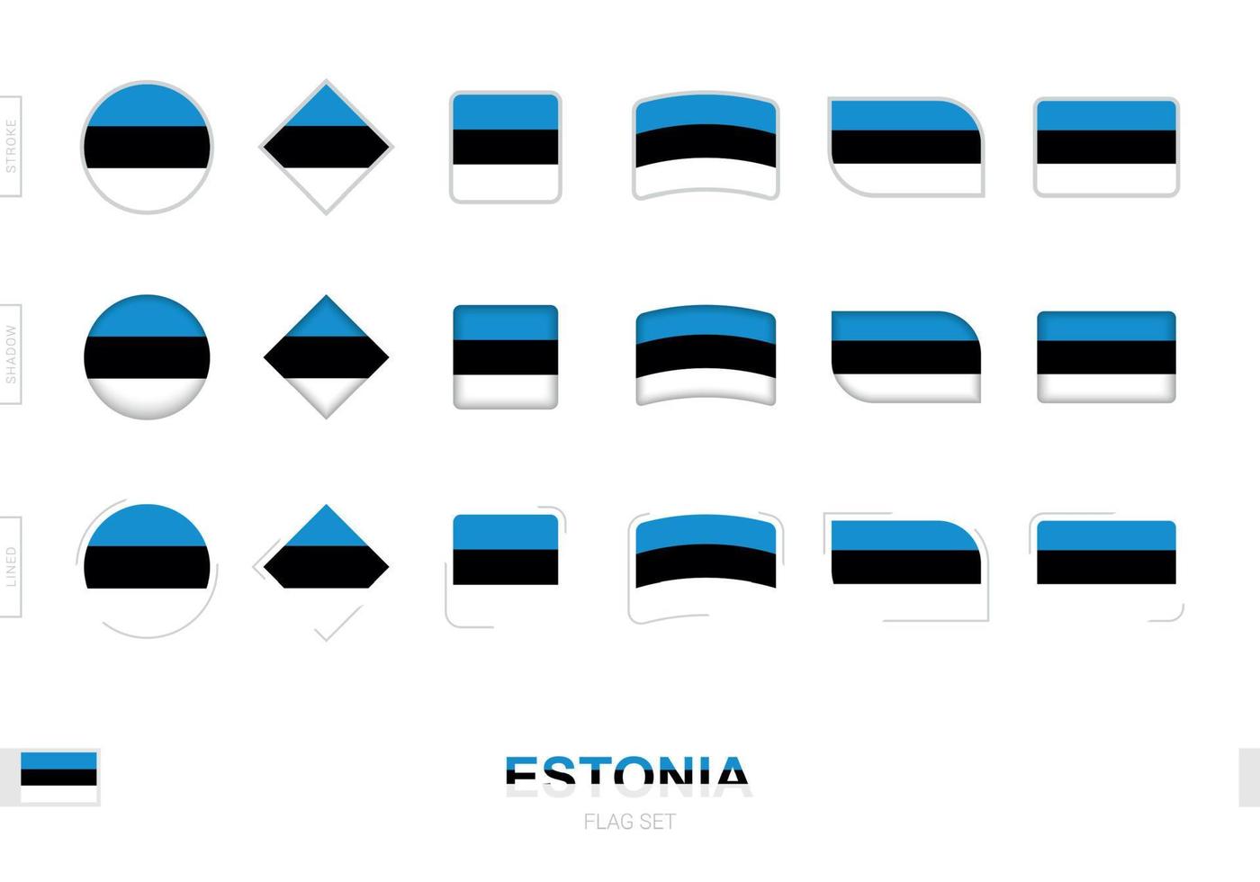 conjunto de banderas de estonia, banderas simples de estonia con tres efectos diferentes. vector