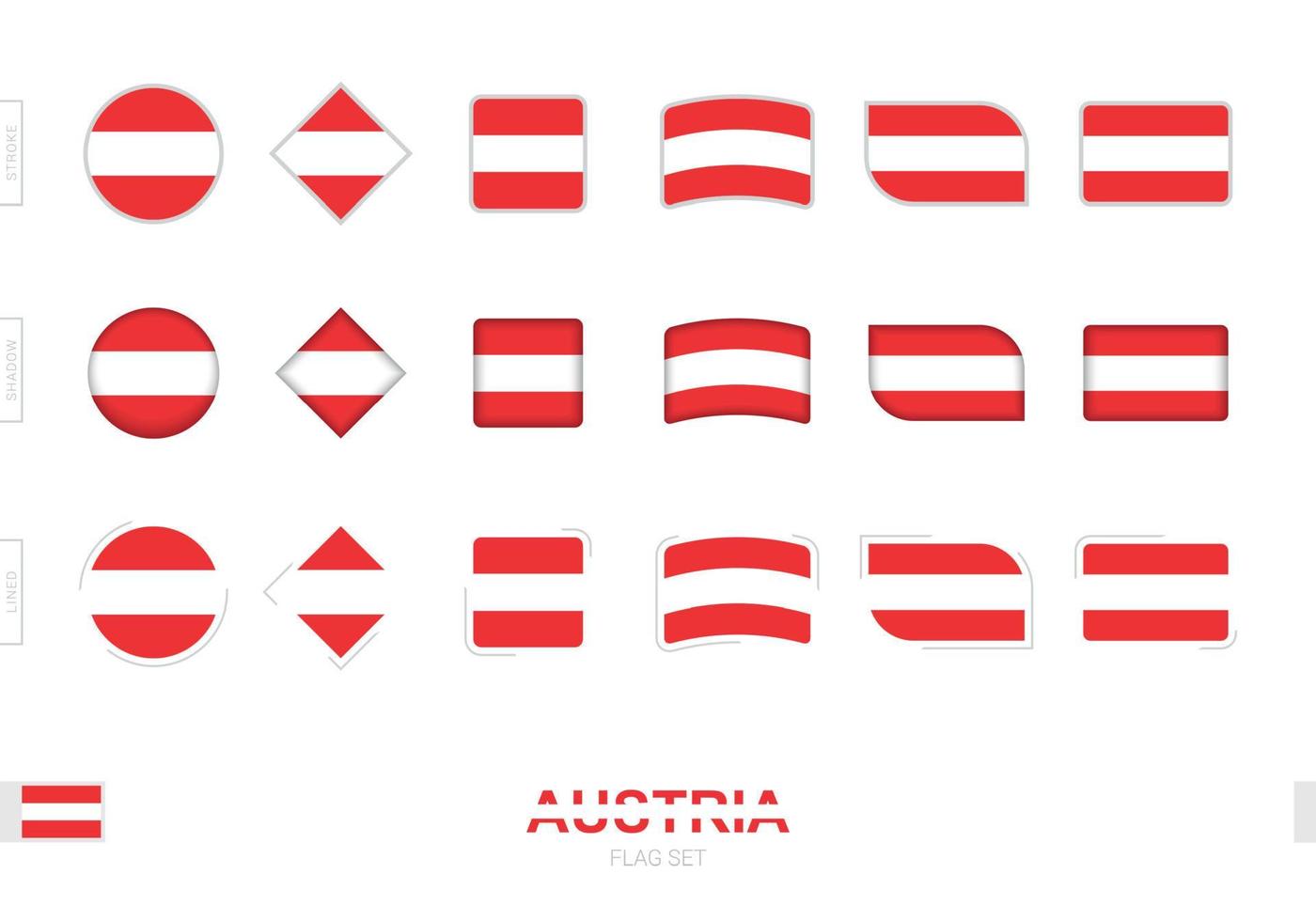 Austria flag set, simple flags of Austria with three different effects. vector