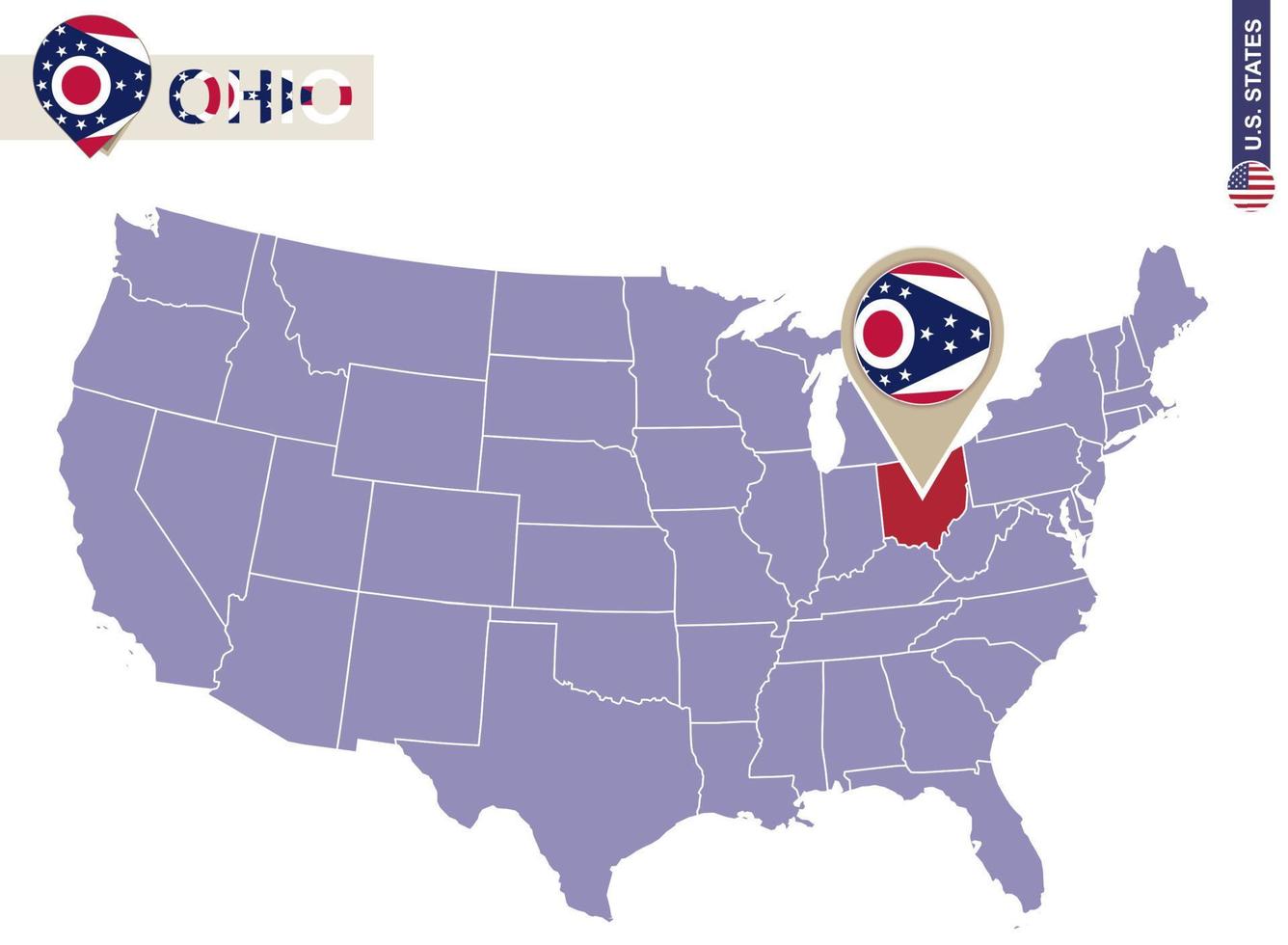 Ohio State on USA Map. Ohio flag and map. vector