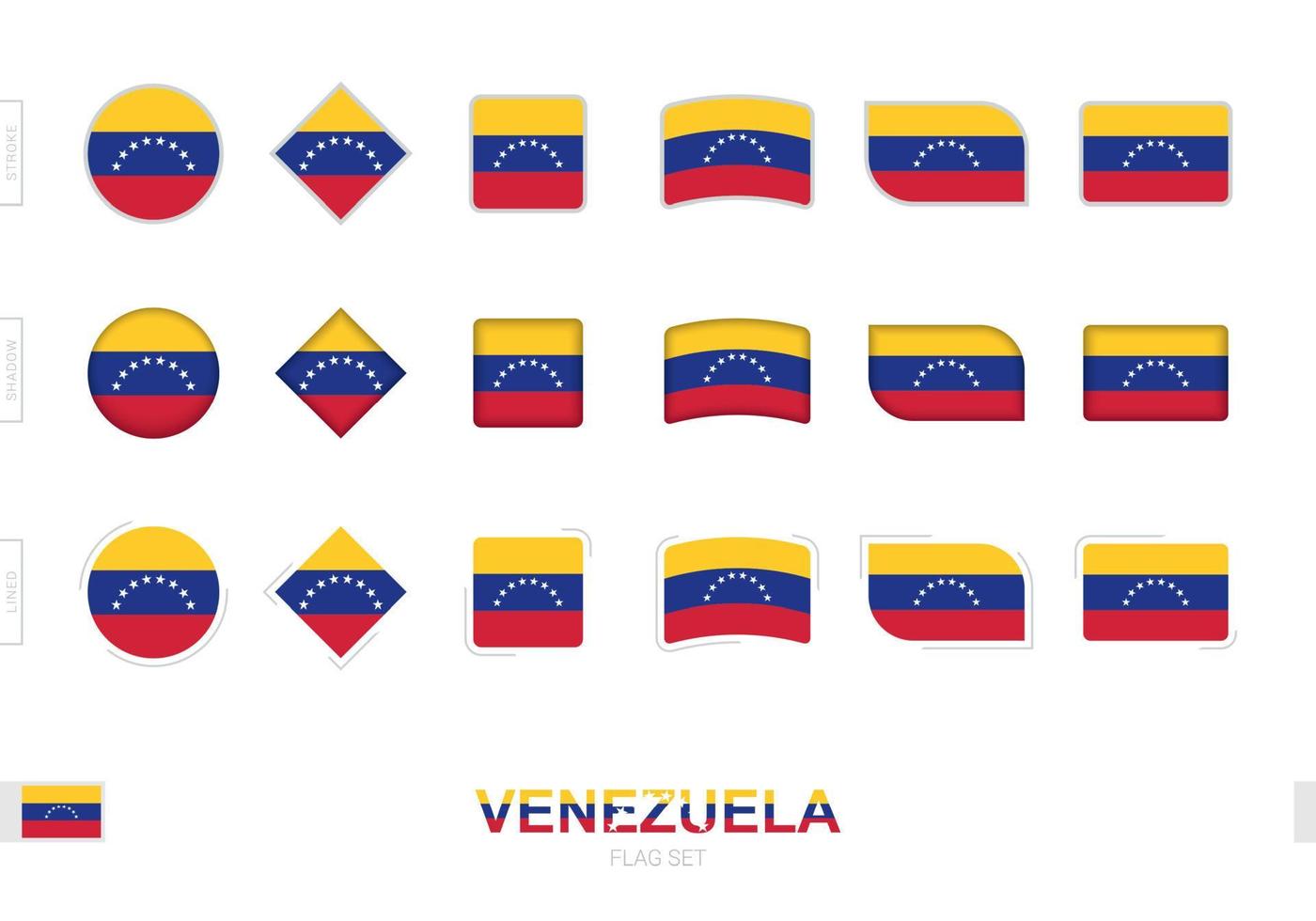 conjunto de banderas de venezuela, banderas simples de venezuela con tres efectos diferentes. vector