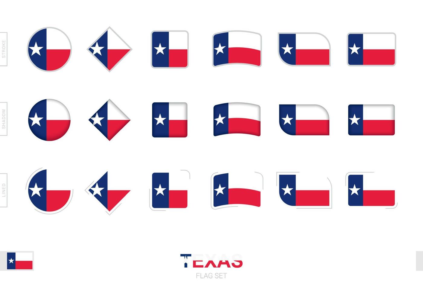 conjunto de banderas de texas, banderas simples de texas con tres efectos diferentes. vector