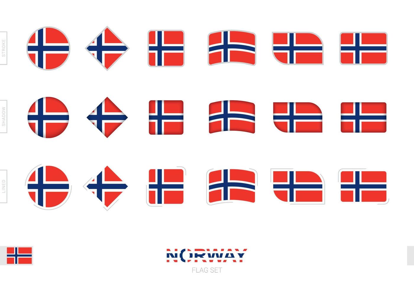 Norway flag set, simple flags of Norway with three different effects. vector