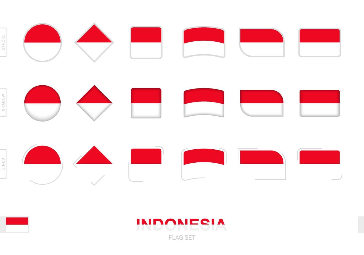 conjunto de banderas de indonesia, banderas simples de indonesia con tres efectos diferentes. vector