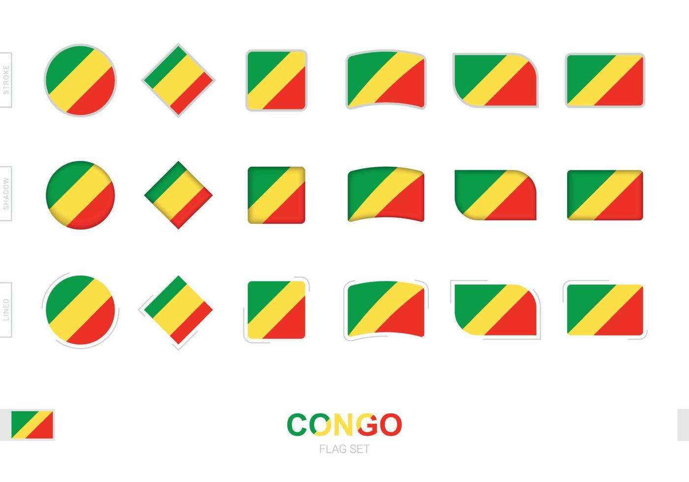conjunto de banderas de congo, banderas simples de congo con tres efectos diferentes. vector