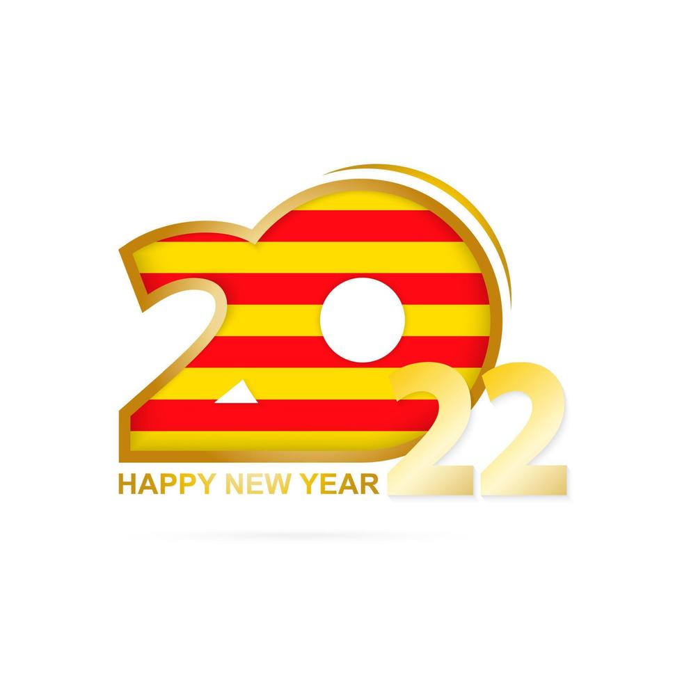 Year 2022 with Catalonia Flag pattern. Happy New Year Design. vector