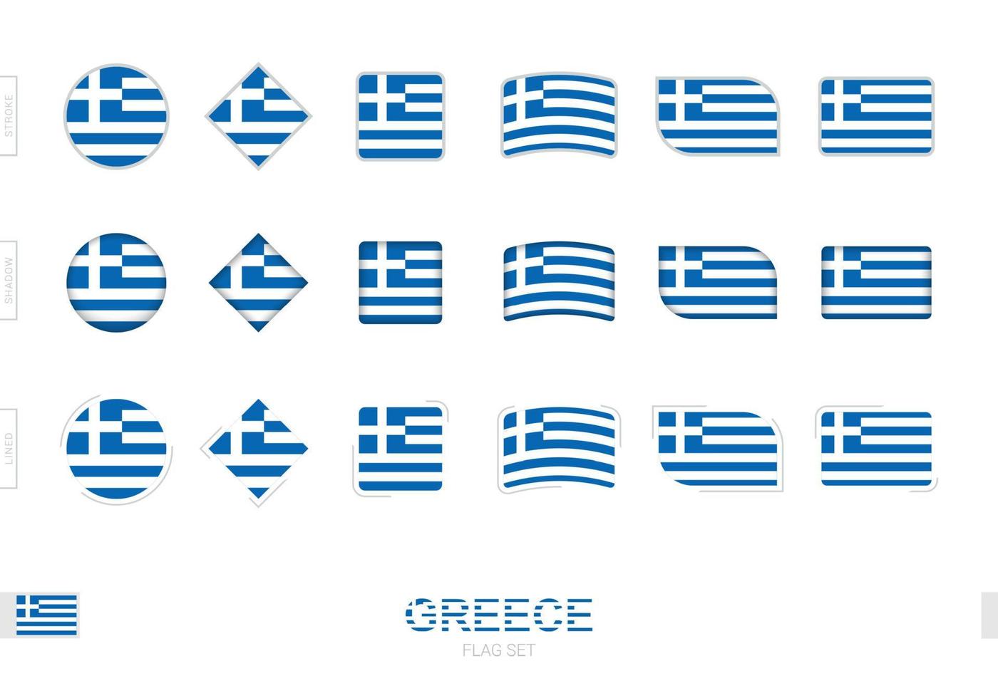 conjunto de banderas de grecia, banderas simples de grecia con tres efectos diferentes. vector
