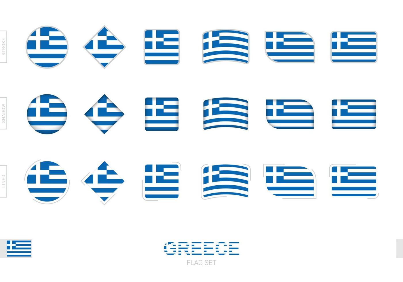 Greece flag set, simple flags of Greece with three different effects. vector