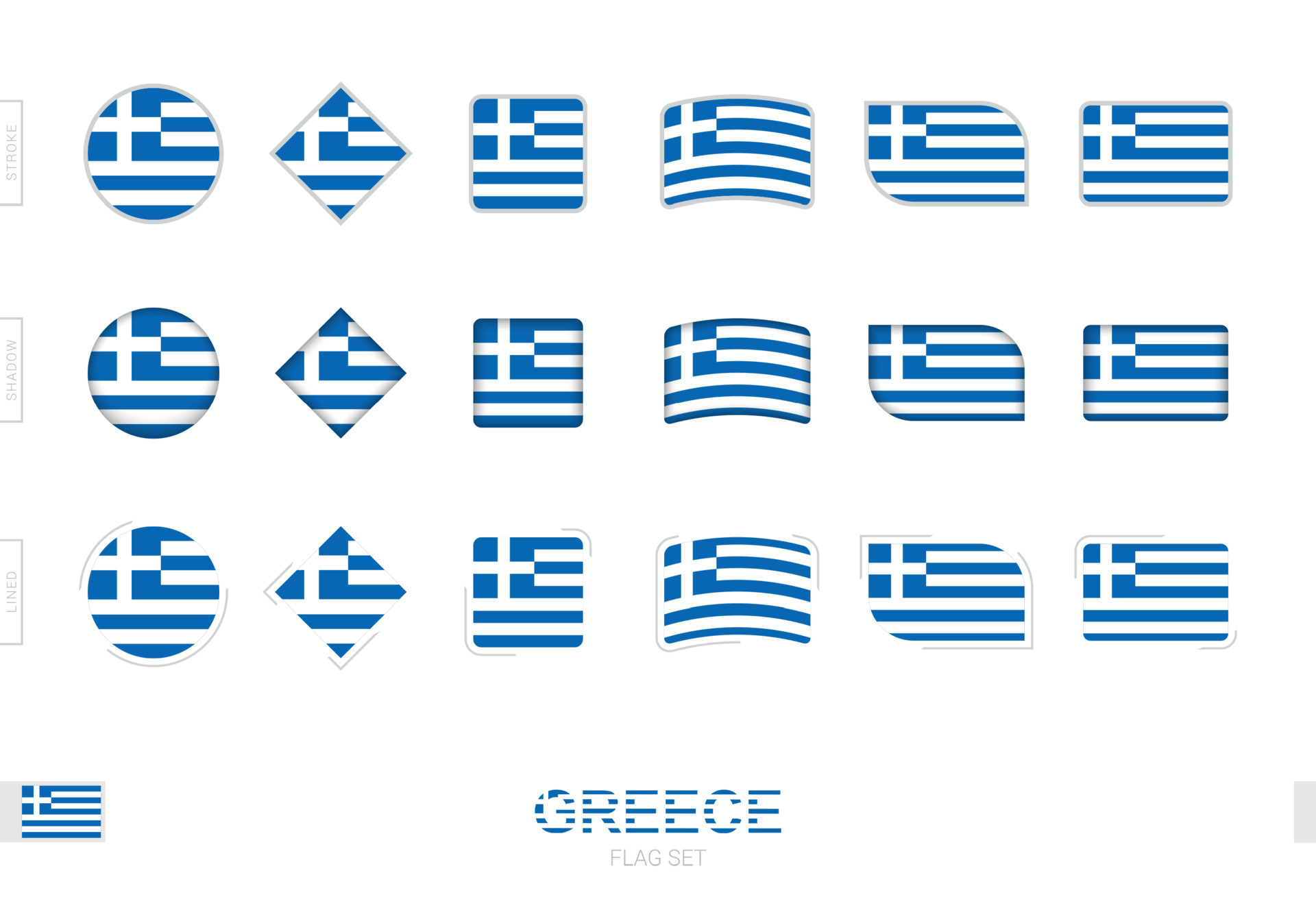 Greece flag set, simple flags of Greece with three different effects ...