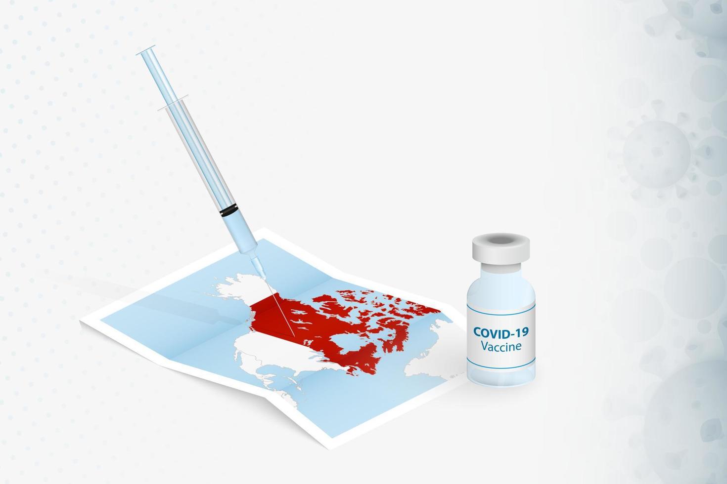 vacunación de canadá, inyección con la vacuna covid-19 en el mapa de canadá. vector