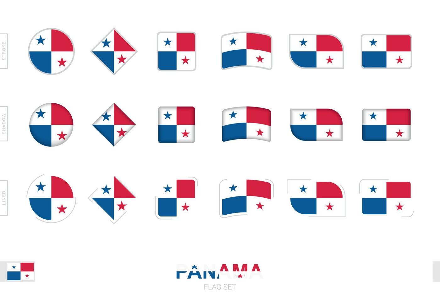 Panama flag set, simple flags of Panama with three different effects. vector