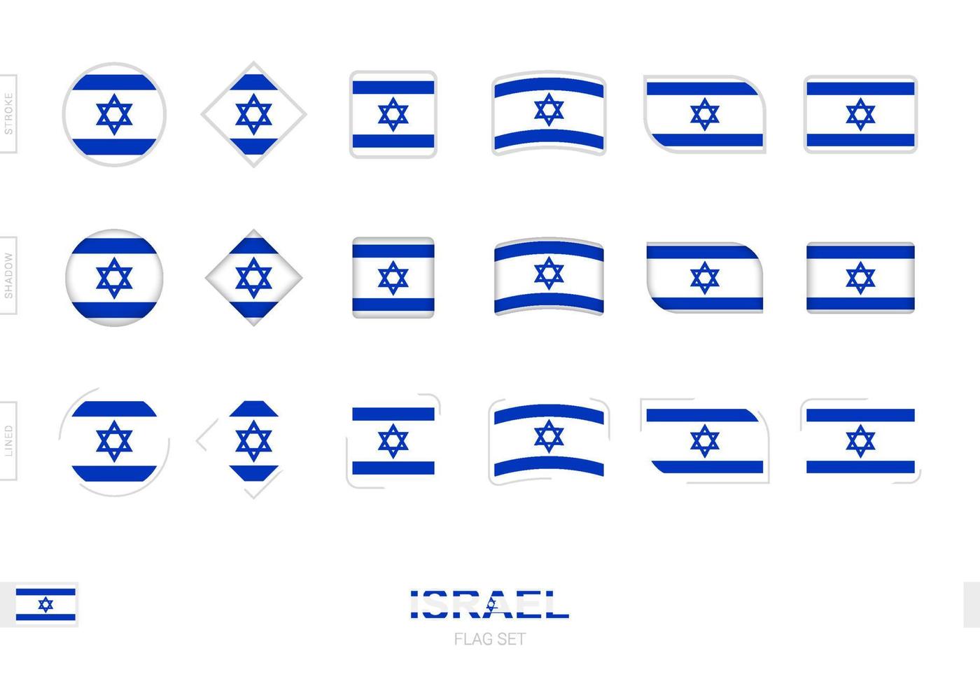 conjunto de banderas de israel, banderas simples de israel con tres efectos diferentes. vector