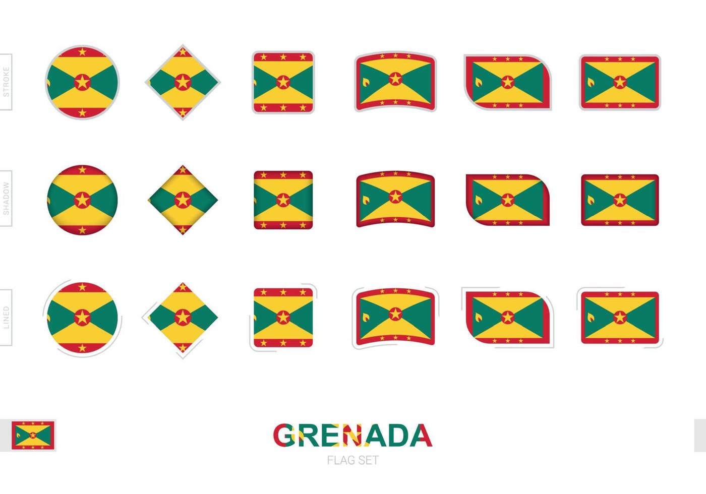 Grenada flag set, simple flags of Grenada with three different effects. vector