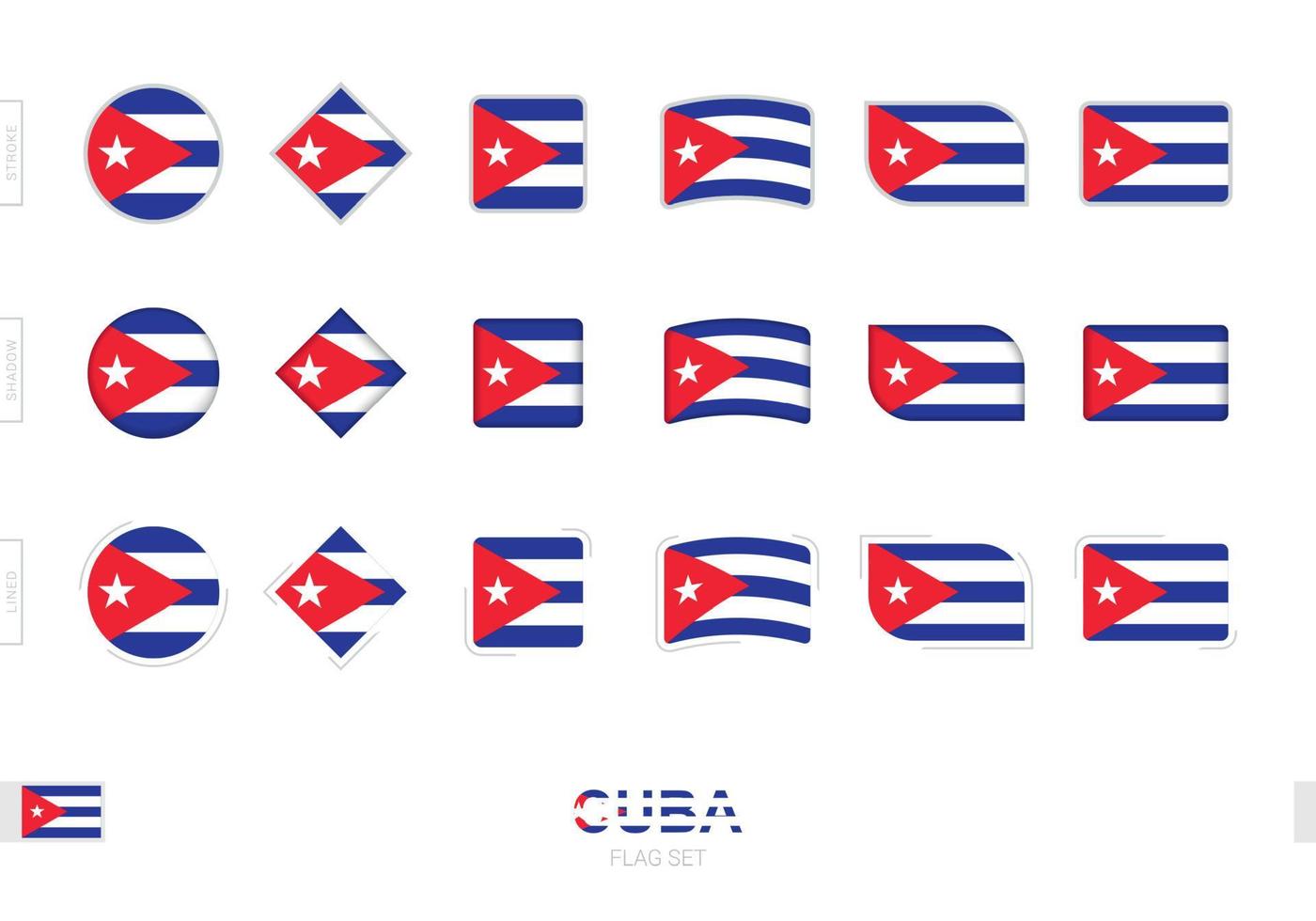 Cuba flag set, simple flags of Cuba with three different effects. vector