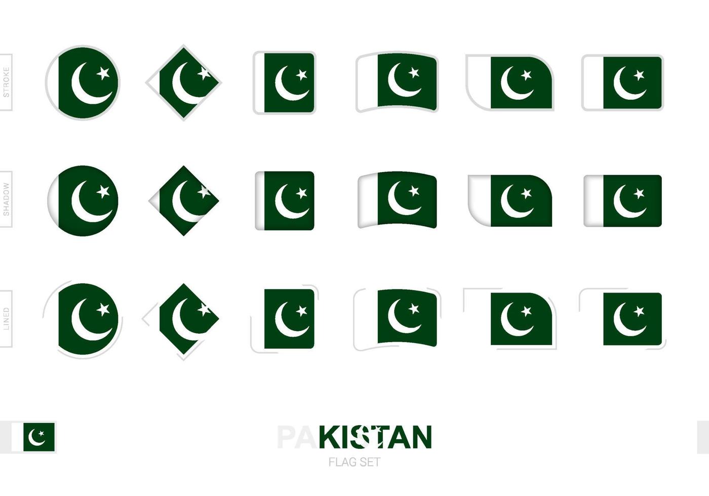 Pakistan flag set, simple flags of Pakistan with three different effects. vector