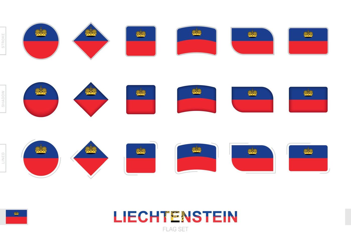 conjunto de banderas de liechtenstein, banderas simples de liechtenstein con tres efectos diferentes. vector