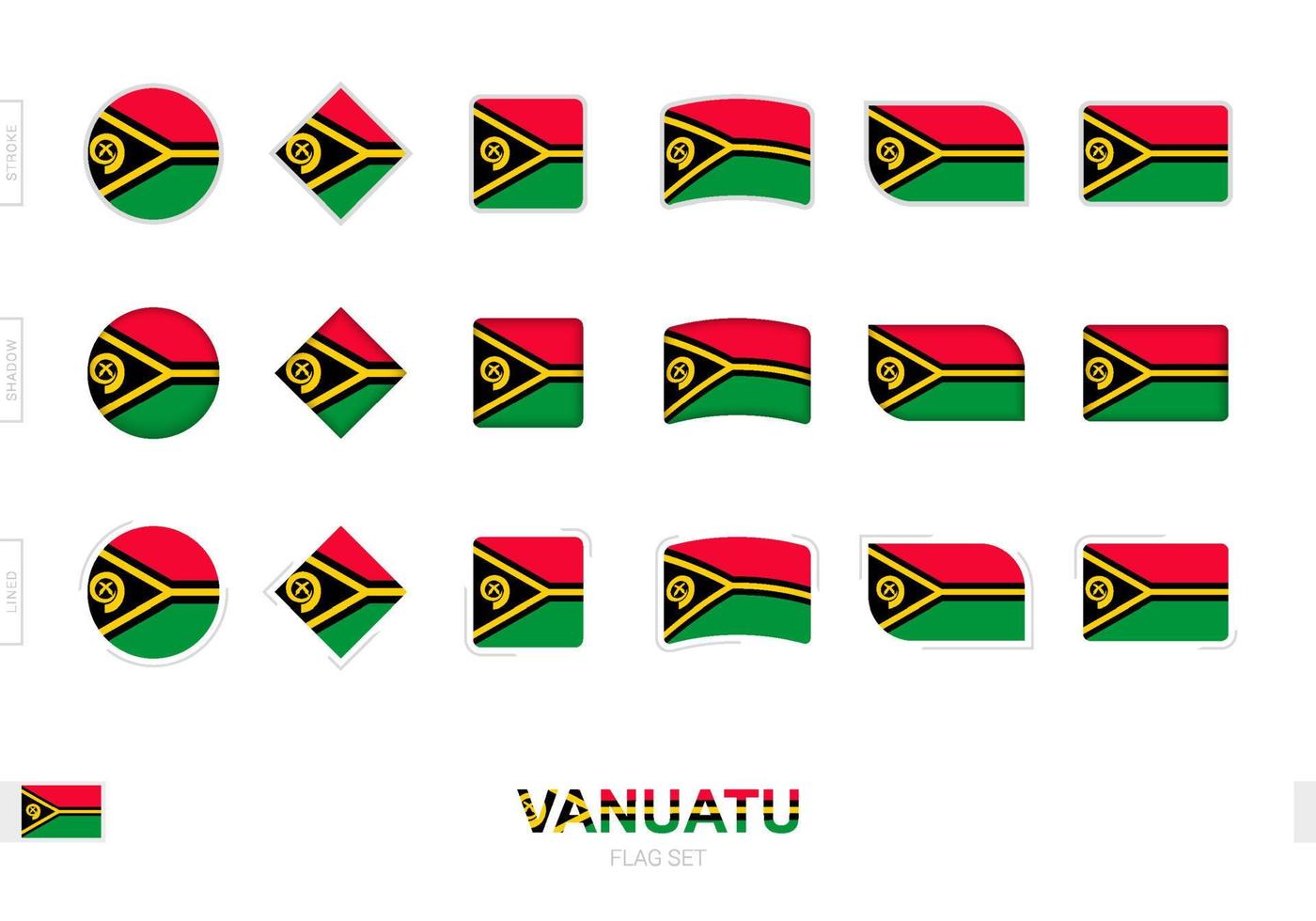 conjunto de banderas de vanuatu, banderas simples de vanuatu con tres efectos diferentes. vector