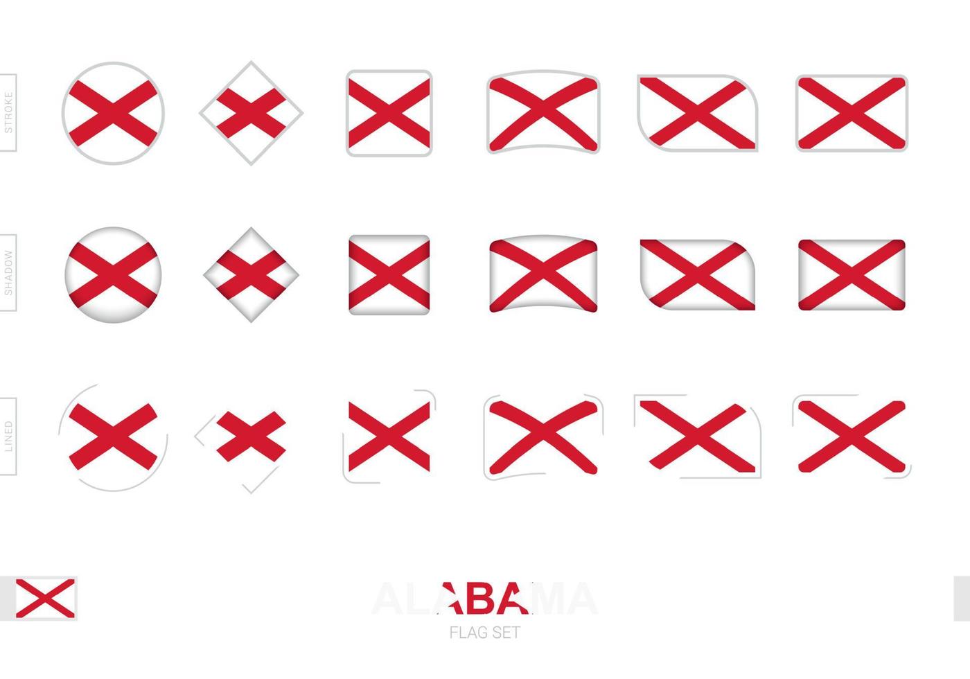 Alabama flag set, simple flags of Alabama with three different effects. vector