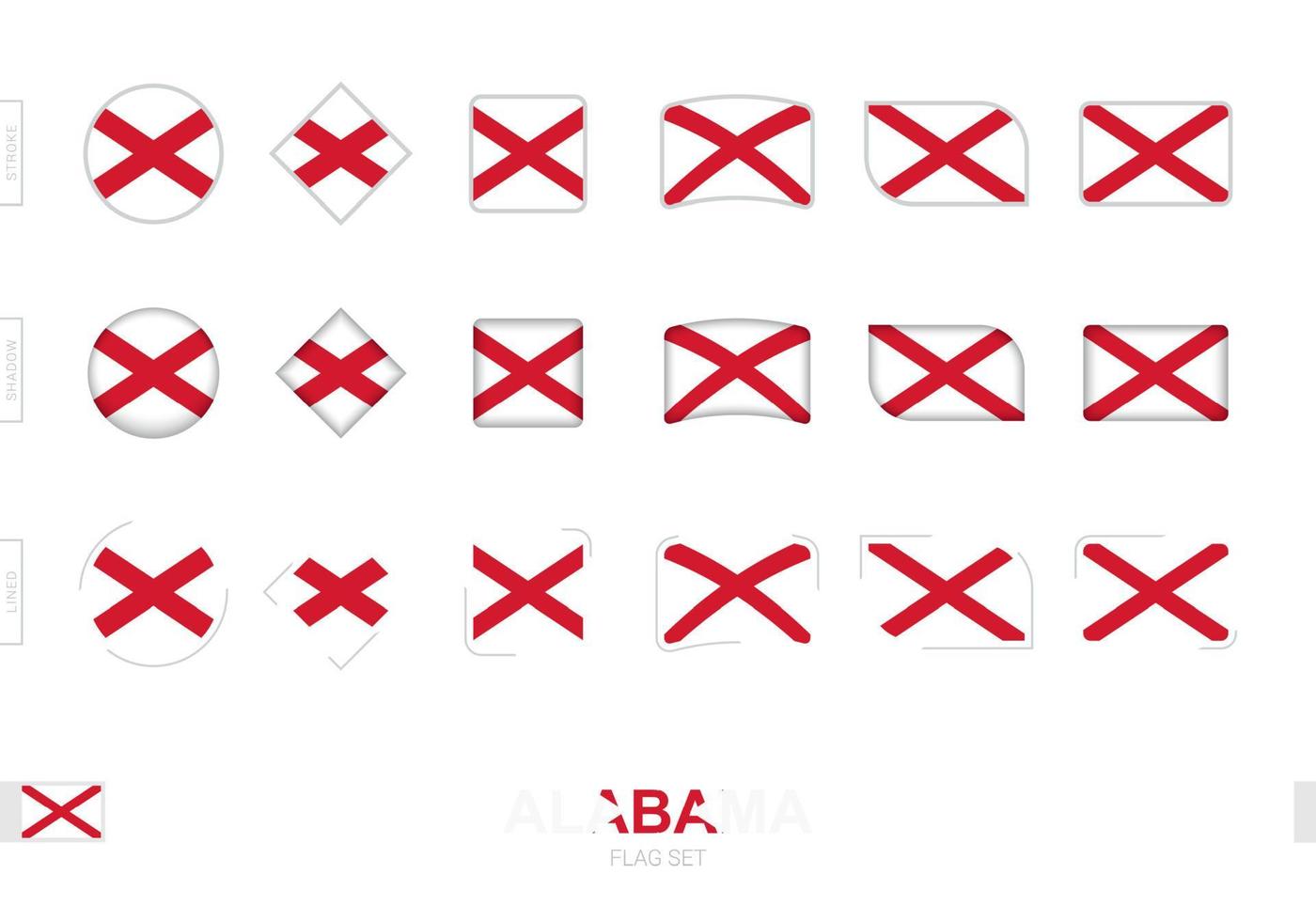 conjunto de banderas de alabama, banderas simples de alabama con tres efectos diferentes. vector