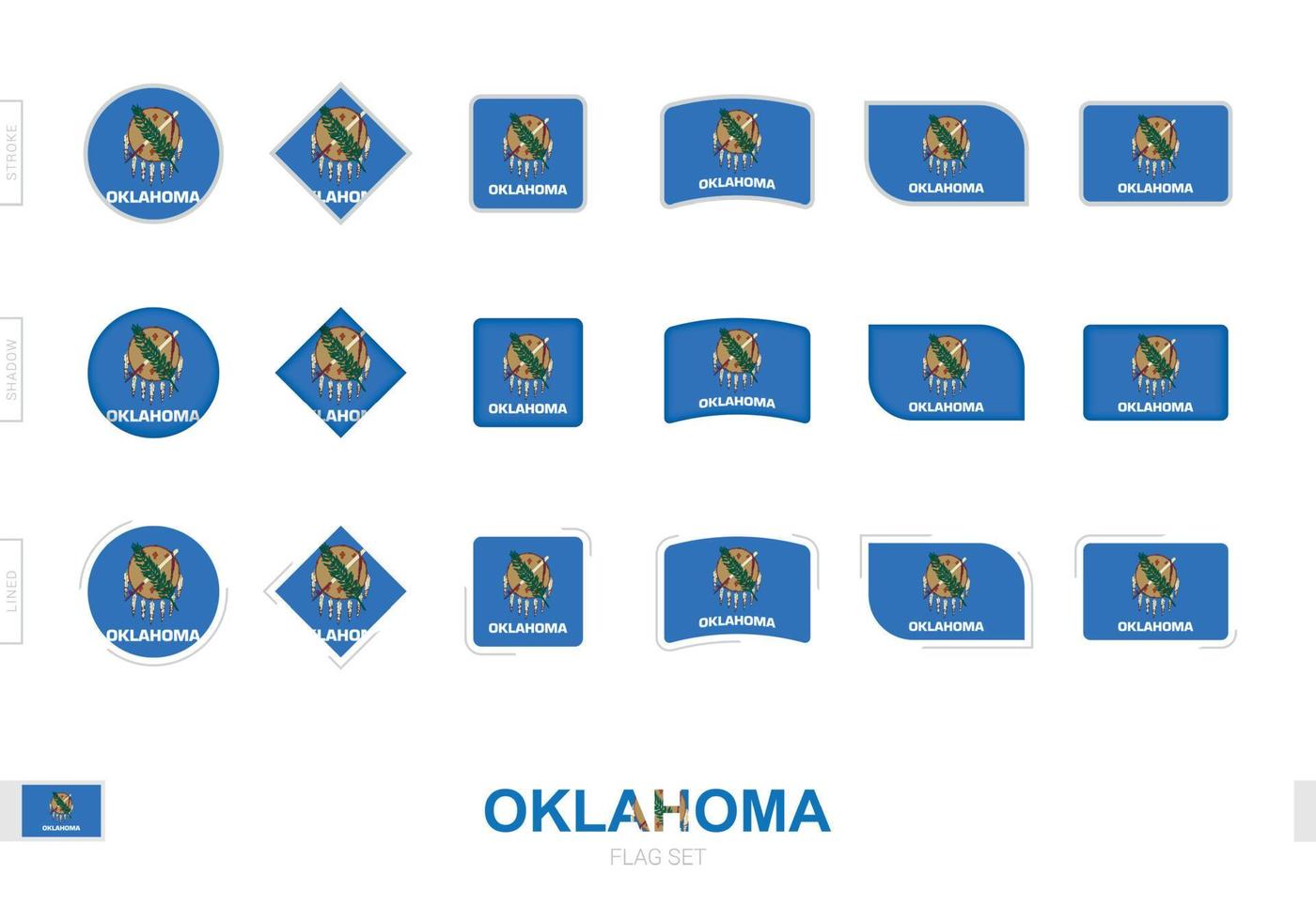 conjunto de banderas de oklahoma, banderas simples de oklahoma con tres efectos diferentes. vector