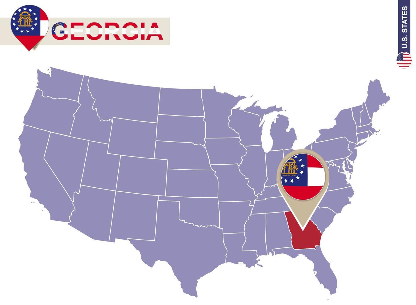 Georgia State on USA Map. Georgia flag and map. vector