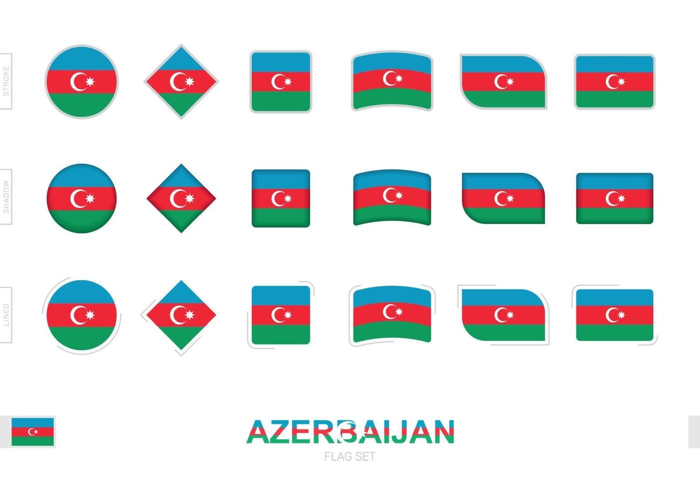 conjunto de banderas de azerbaiyán, banderas simples de azerbaiyán con tres efectos diferentes. vector