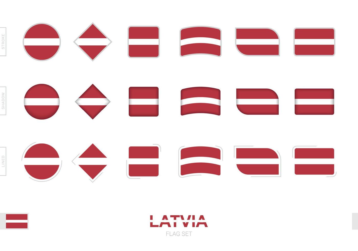 Latvia flag set, simple flags of Latvia with three different effects. vector