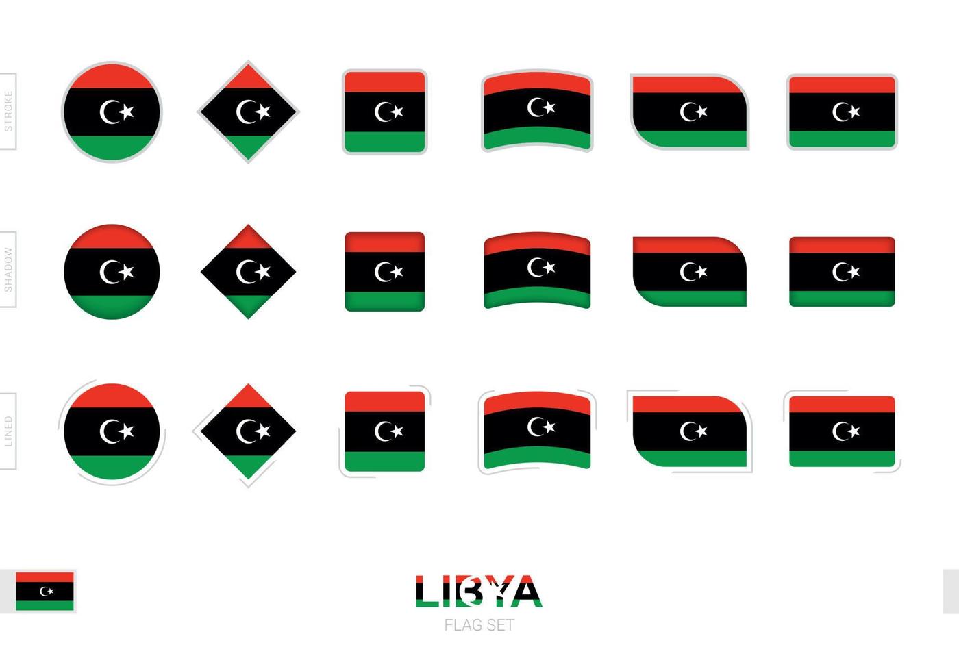 Libya flag set, simple flags of Libya with three different effects. vector