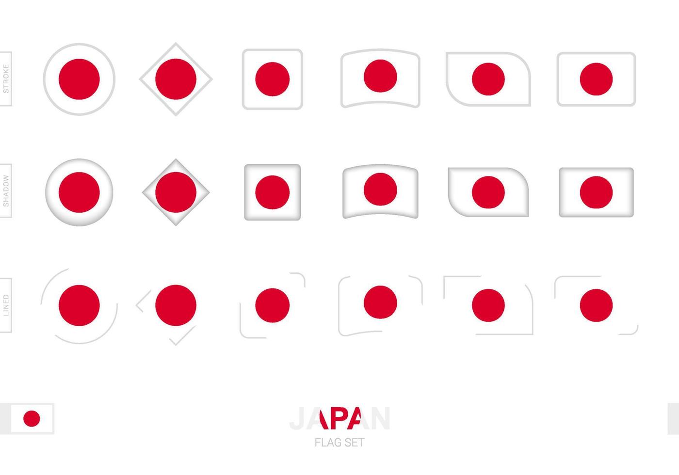 Japan flag set, simple flags of Japan with three different effects. vector