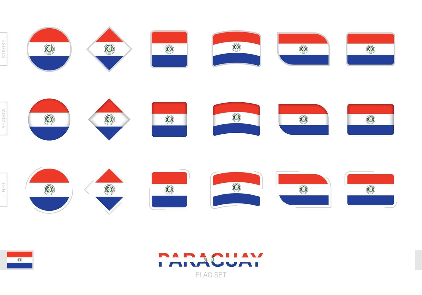 Paraguay flag set, simple flags of Paraguay with three different effects. vector