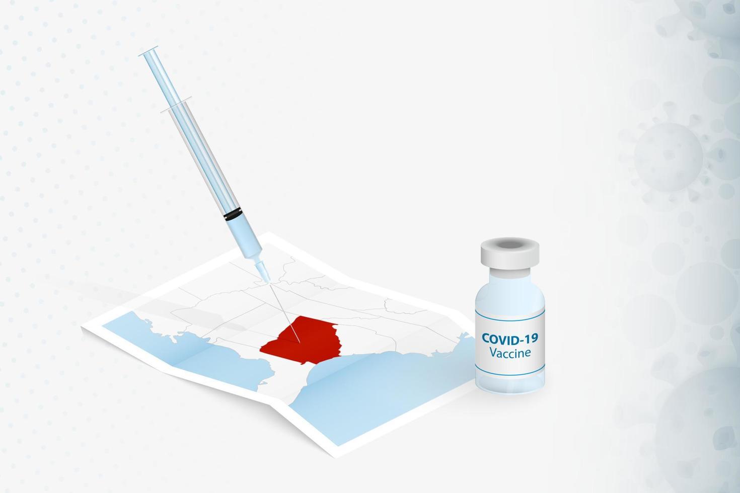 vacunación de georgia, inyección con la vacuna covid-19 en el mapa de georgia. vector