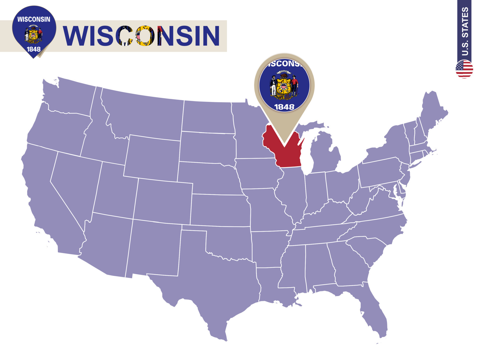Wisconsin State On USA Map Wisconsin Flag And Map 7411843 Vector Art Wisconsin State On Usa Map Wisconsin Flag And Map Vector 